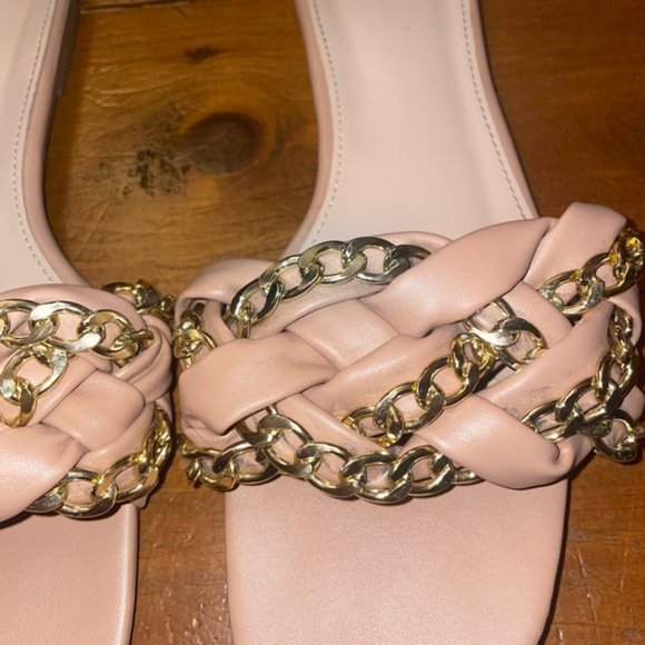 Nude Gold Chain Quilted Braided Slip On Sandals Flats Shoes - Picture 4 of 9